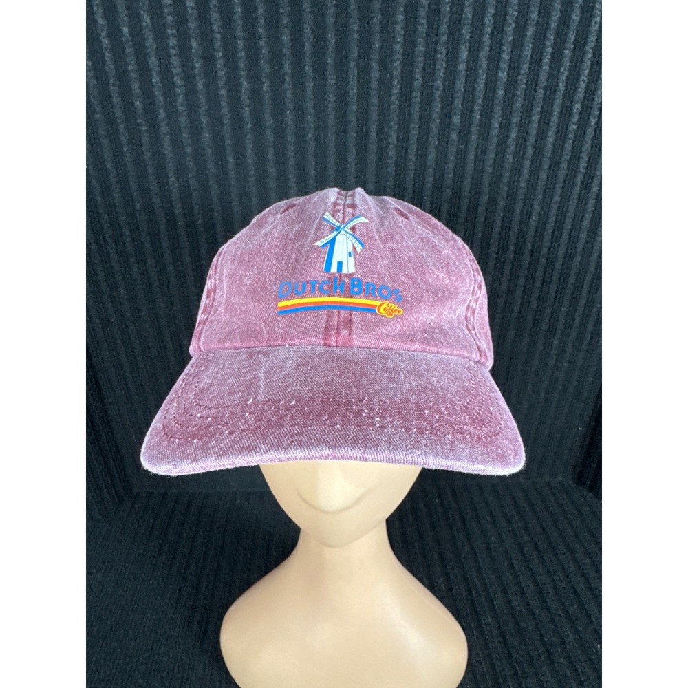 Dutch Bros Coffee Windmill Logo Dad Hat Maroon Acid Wash Adjustable Strapback